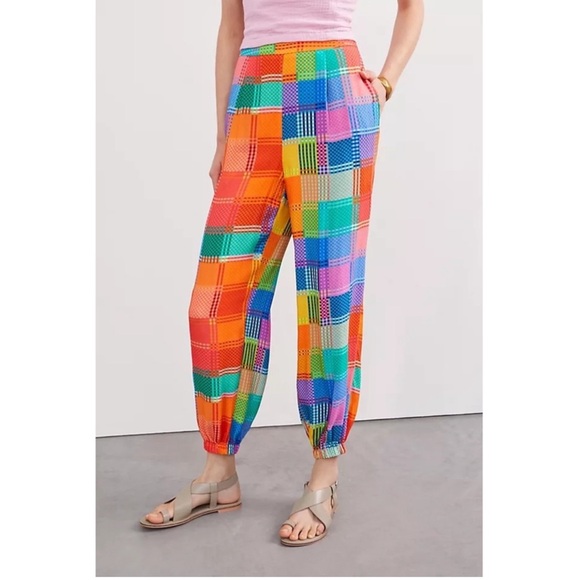 Anthropologie Farm Rio LG Pants Women's Rainbow Checkered Woven Jogger Pants NWT - Picture 4 of 7